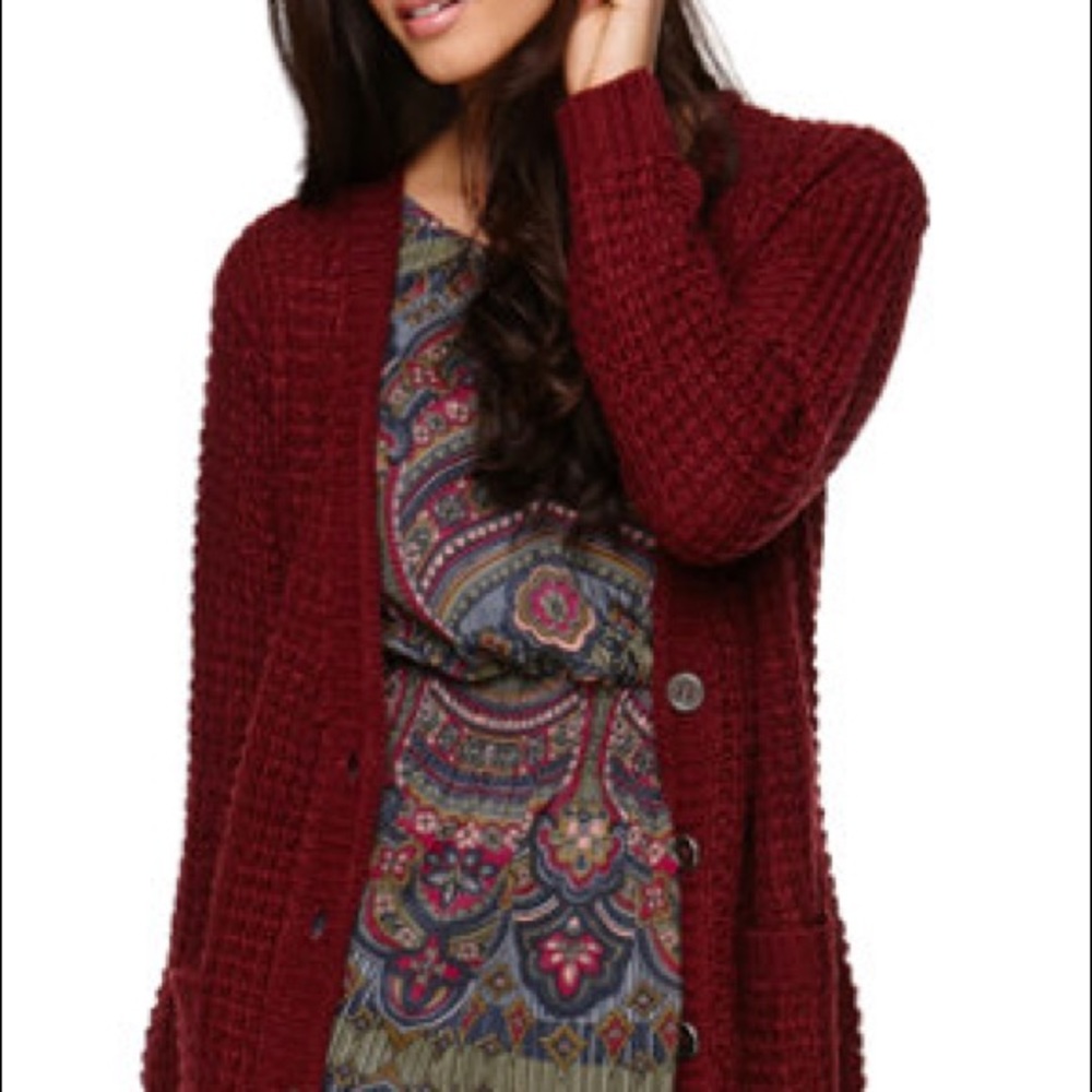 PacSun Roxy Maroon Oversized Cardigan - Picture 2 of 2